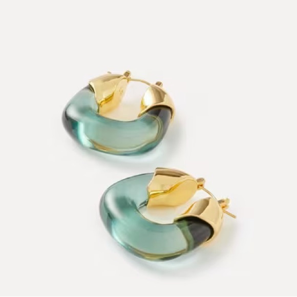 NWT | Lizzie Fortunato Gold-Plated Organic Hoop Earrings | Turquoise - Picture 1 of 11